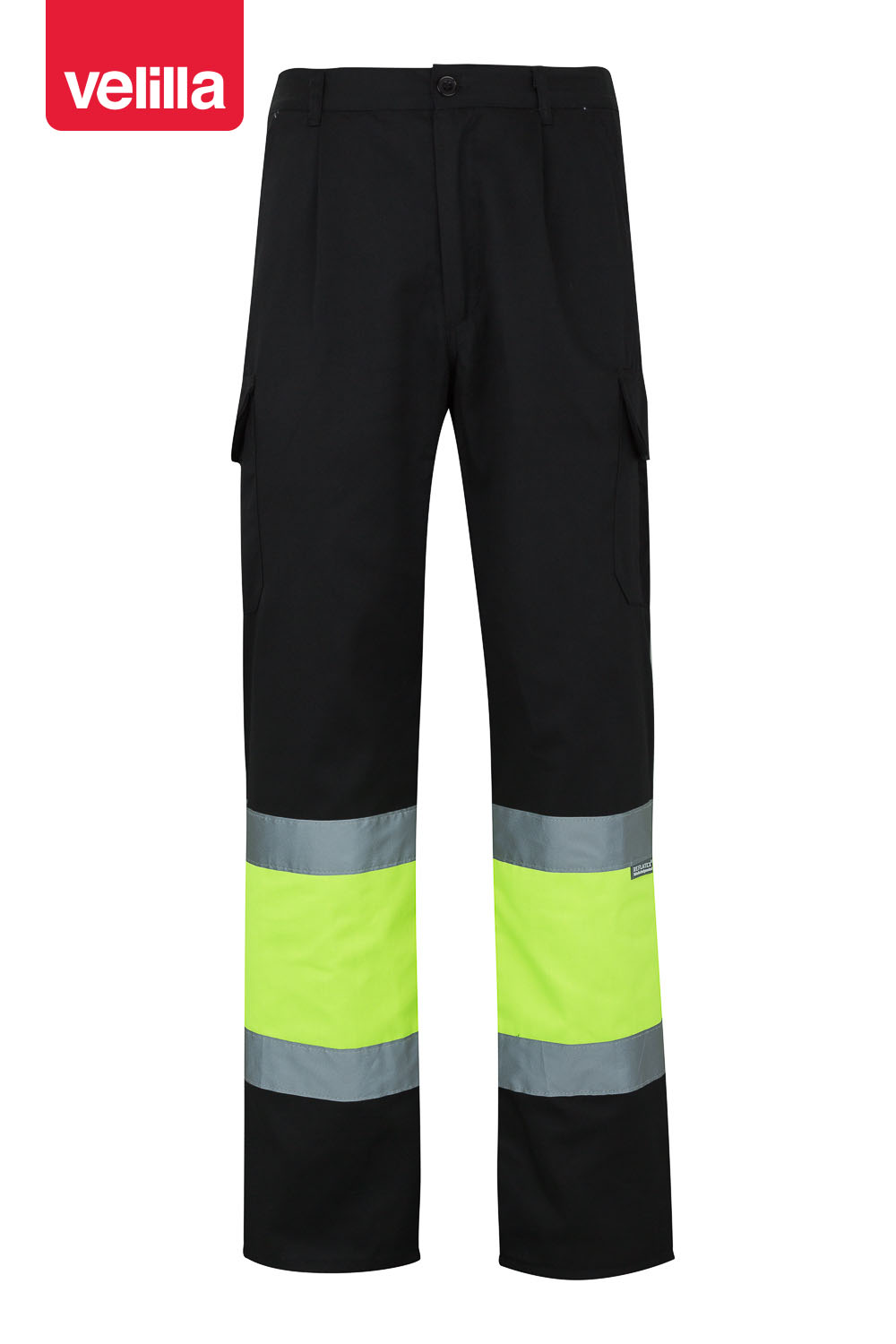 Calças bicolor multibolsos