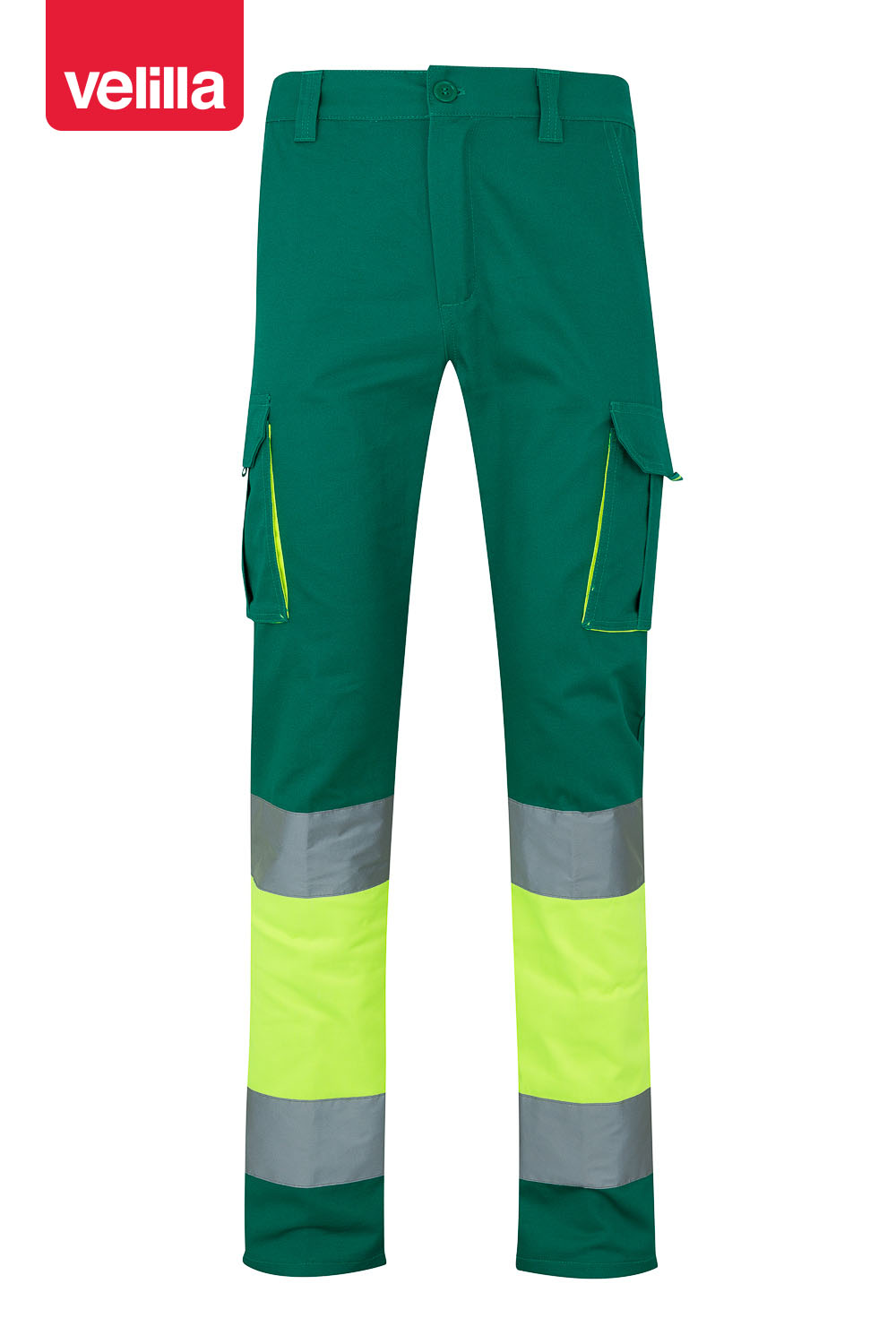 Calças 100% algodão bicolor multibolsos
