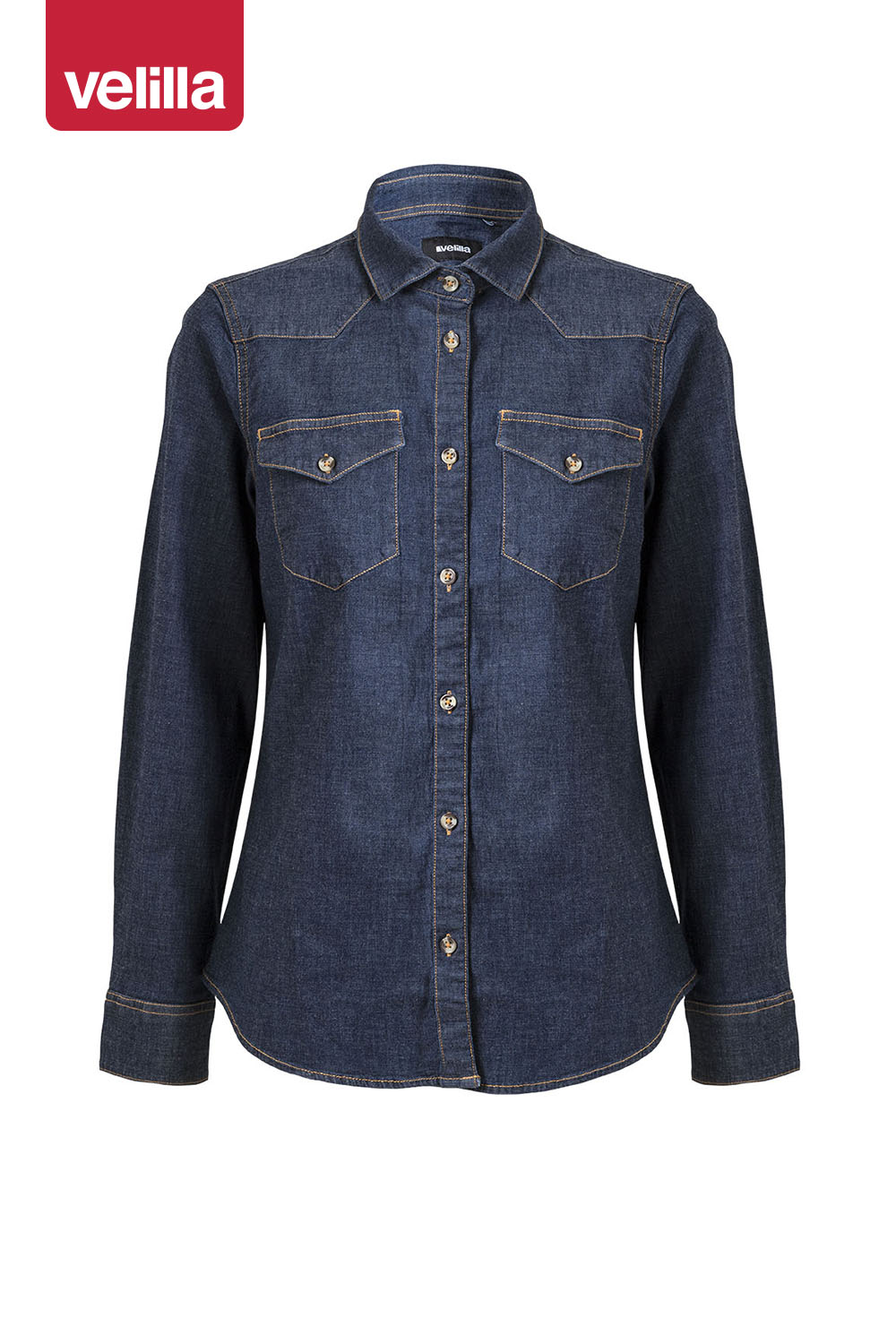 Camisa denim stretch manga comprida mulher
